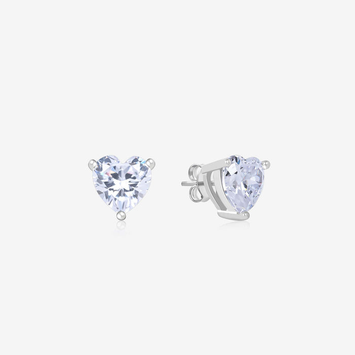 Silver Heart Stone Studs