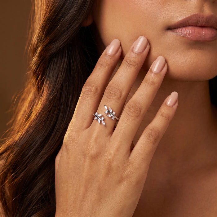 Silver Leaf Branch Open Ring