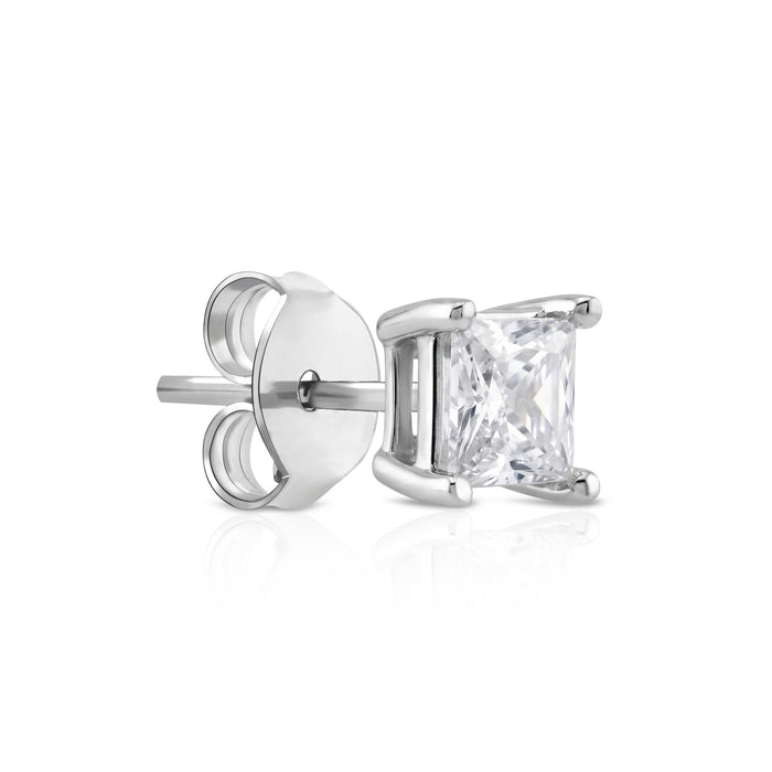 Silver Princess-Cut Solitaire Stud