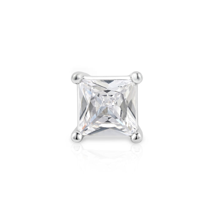Silver Princess-Cut Solitaire Stud