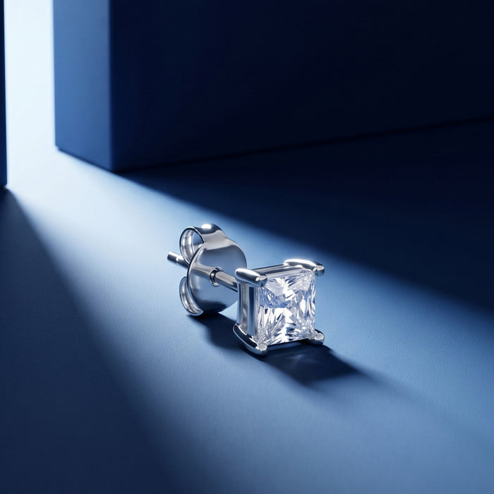 Silver Square Solitaire Stud