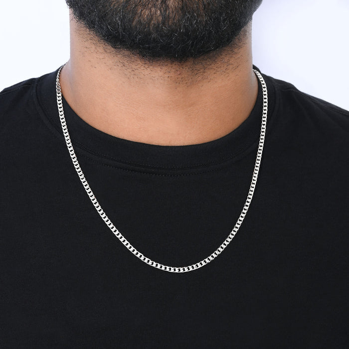 Sleek Flat Curb Silver Chain