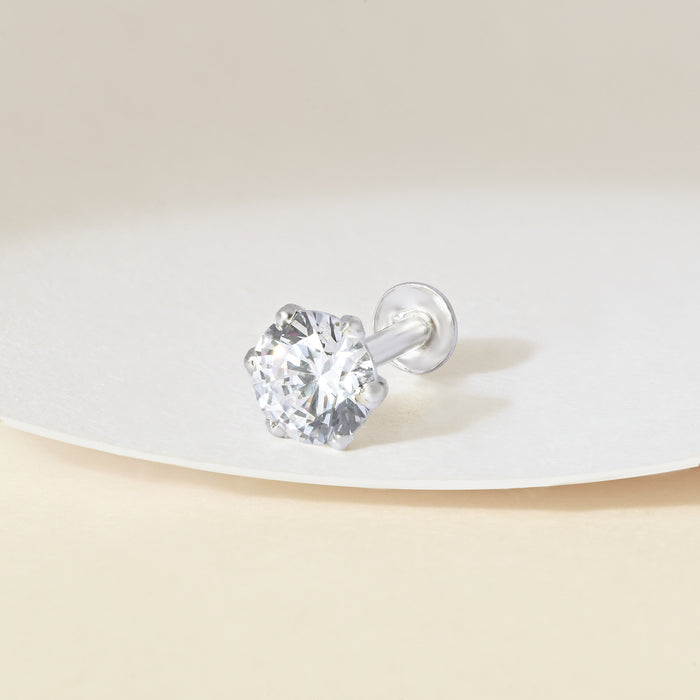 Solitaire Glow Silver Nose Pin