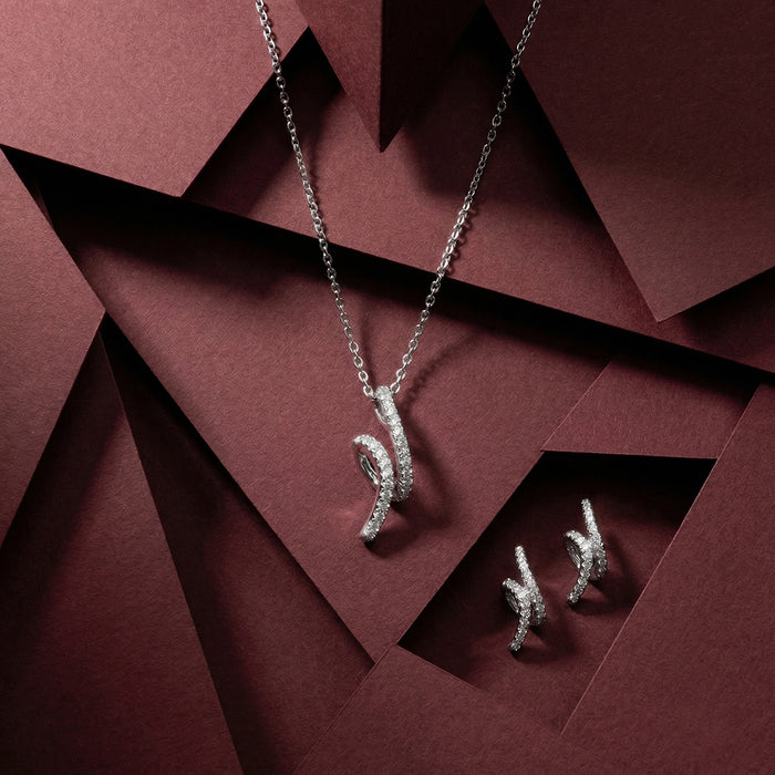 Sparkling Ribbon Necklace Set