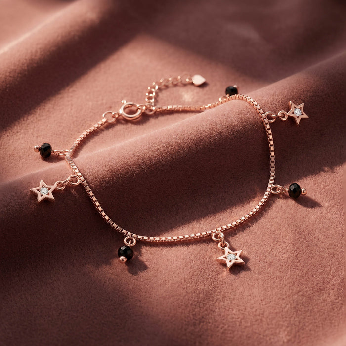 Star Charm Bracelet with Black Beads