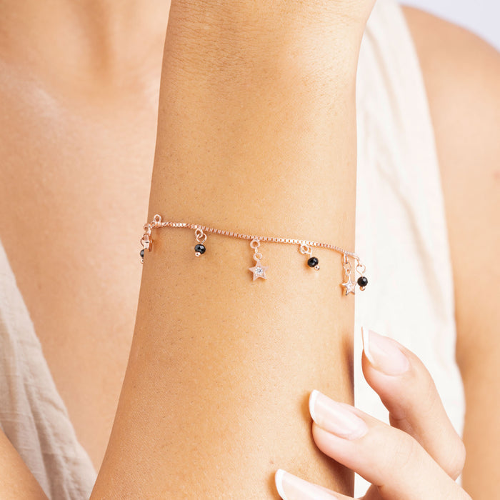 Star Charm Bracelet with Black Beads