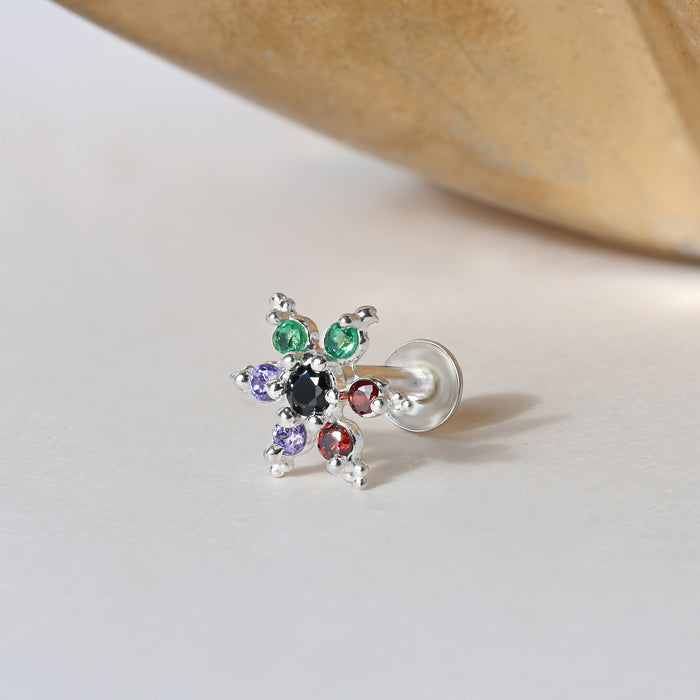 Starburst CZ Silver Nose Pin