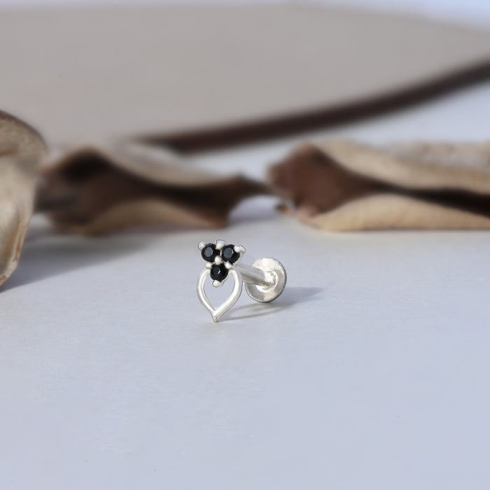 Trio Spark Heart-Drop Silver Nose Pin