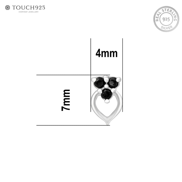 Trio Spark Heart-Drop Silver Nose Pin