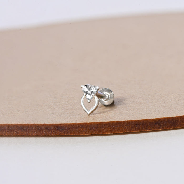 Trio Spark Heart-Drop Silver Nose Pin