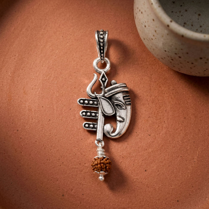 Trishul Ganesha Rudraksha Silver Pendant