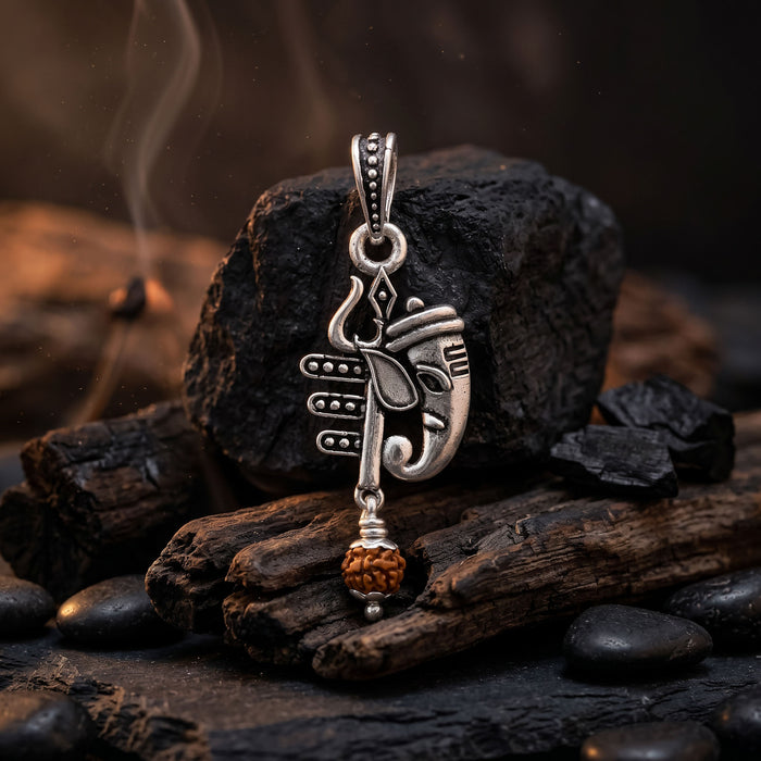 Trishul Ganesha Rudraksha Silver Pendant