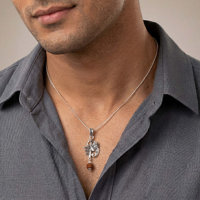 Trishul Ganesha Rudraksha Silver Pendant