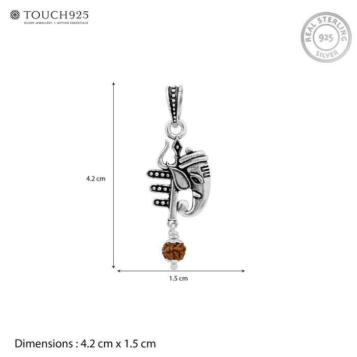 Trishul Ganesha Rudraksha Silver Pendant