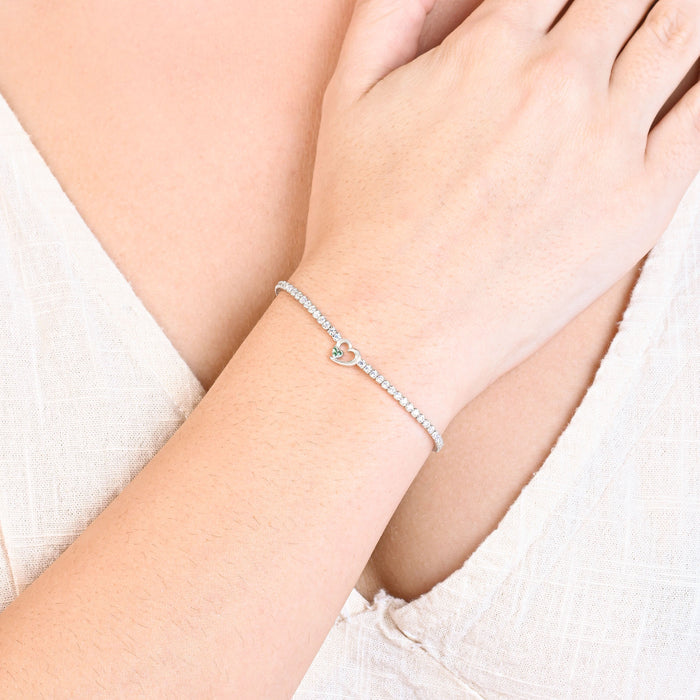 Twin Hearts Tennis Silver Bracelet