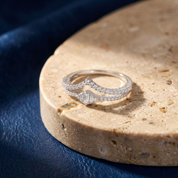 V-Shape Rectangular CZ Silver Ring