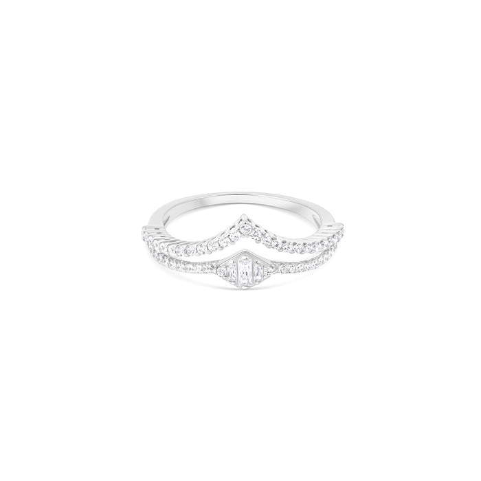 V-Shape Rectangular CZ Silver Ring