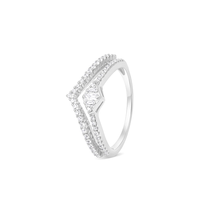 V-Shape Rectangular CZ Silver Ring