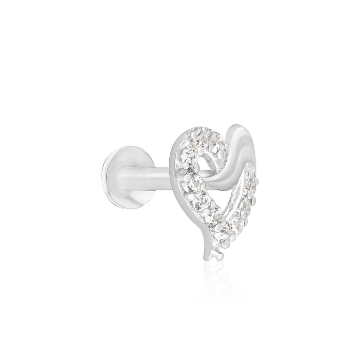 Wave-Heart Sparkle Silver Nose Pin
