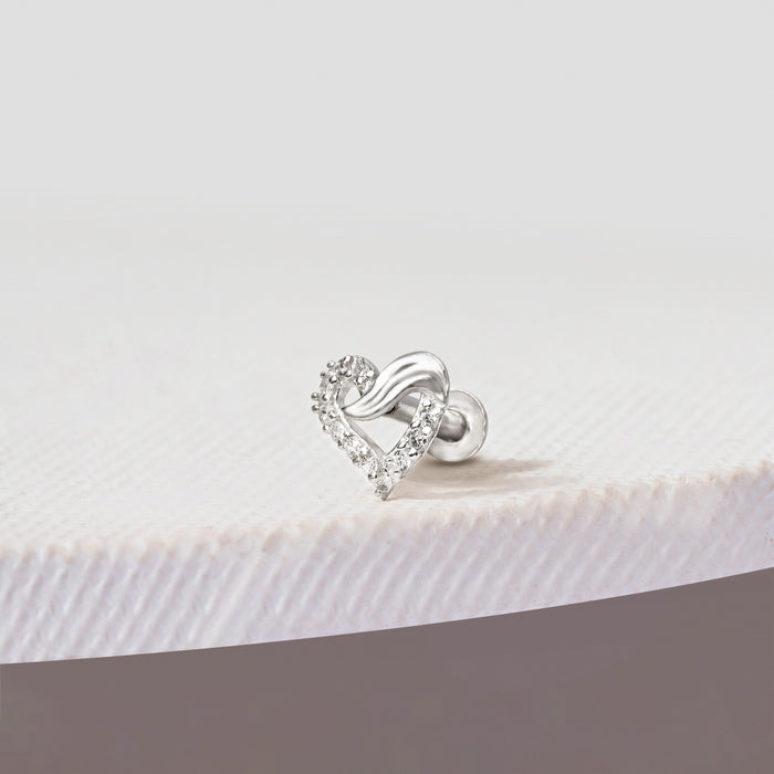 Wave-Heart Sparkle Silver Nose Pin