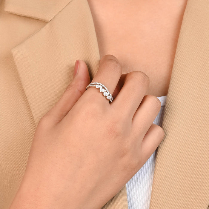 Wave Row Silver Ring