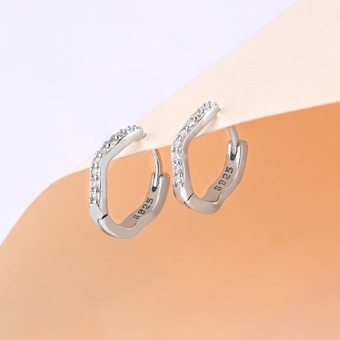 Wavy CZ Silver Hoop Earrings
