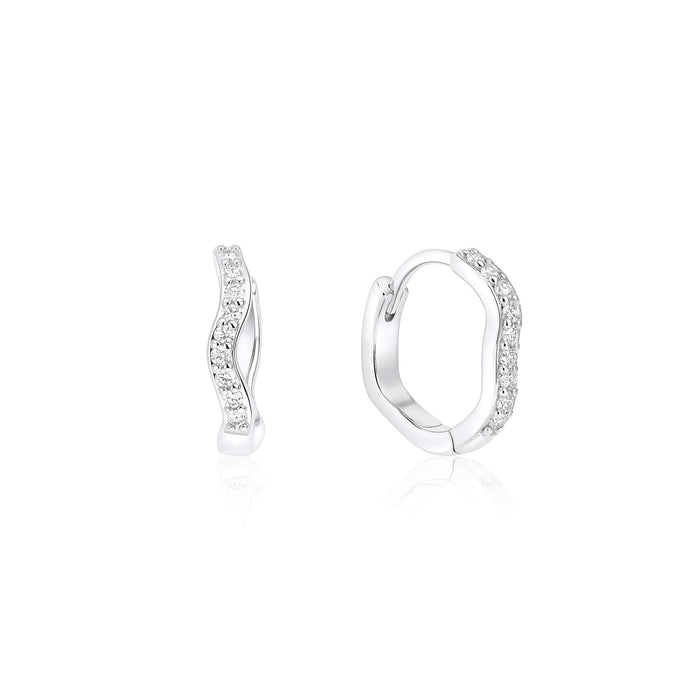 Wavy CZ Silver Hoop Earrings