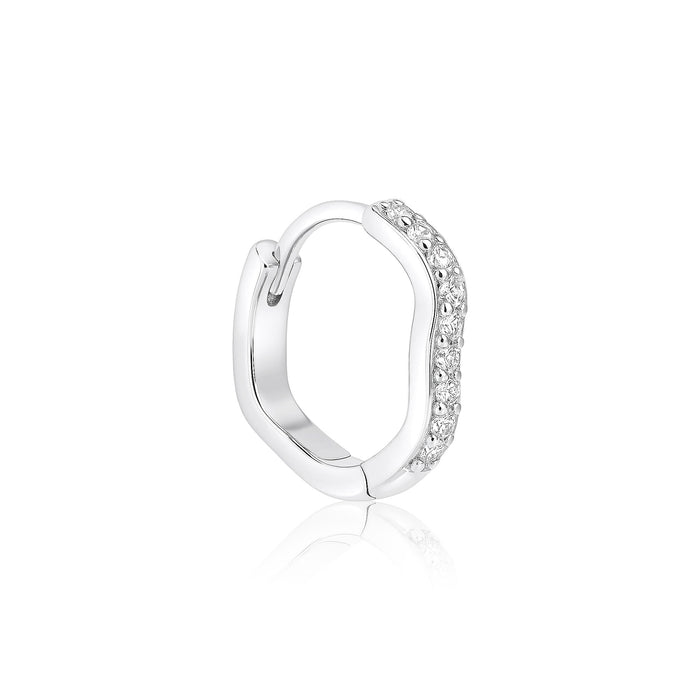 Wavy CZ Silver Hoop Earrings