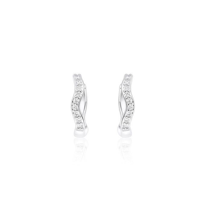 Wavy CZ Silver Hoop Earrings