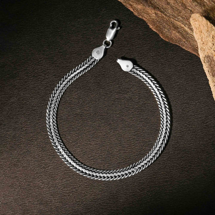 Woven Oxidised Silver Chain Bracelet